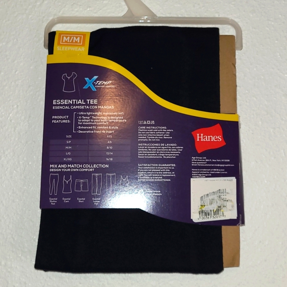 Hanes Sleepwear X-Temp Tagless Essential Comfort Soft Tee Black Sz M (8/10) NWT - Picture 4 of 6
